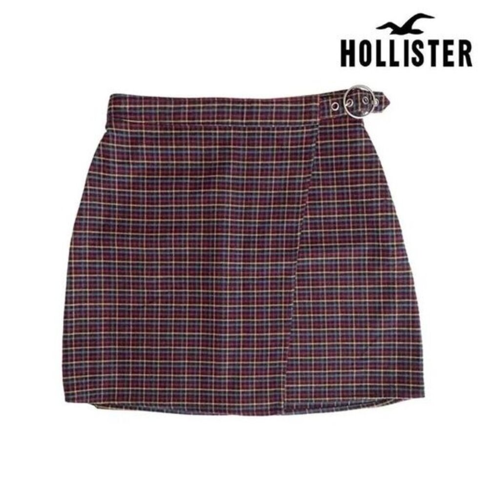 Hollister Womens High Rise Faux Wrap Cord A Line Plaid Mini Skirt